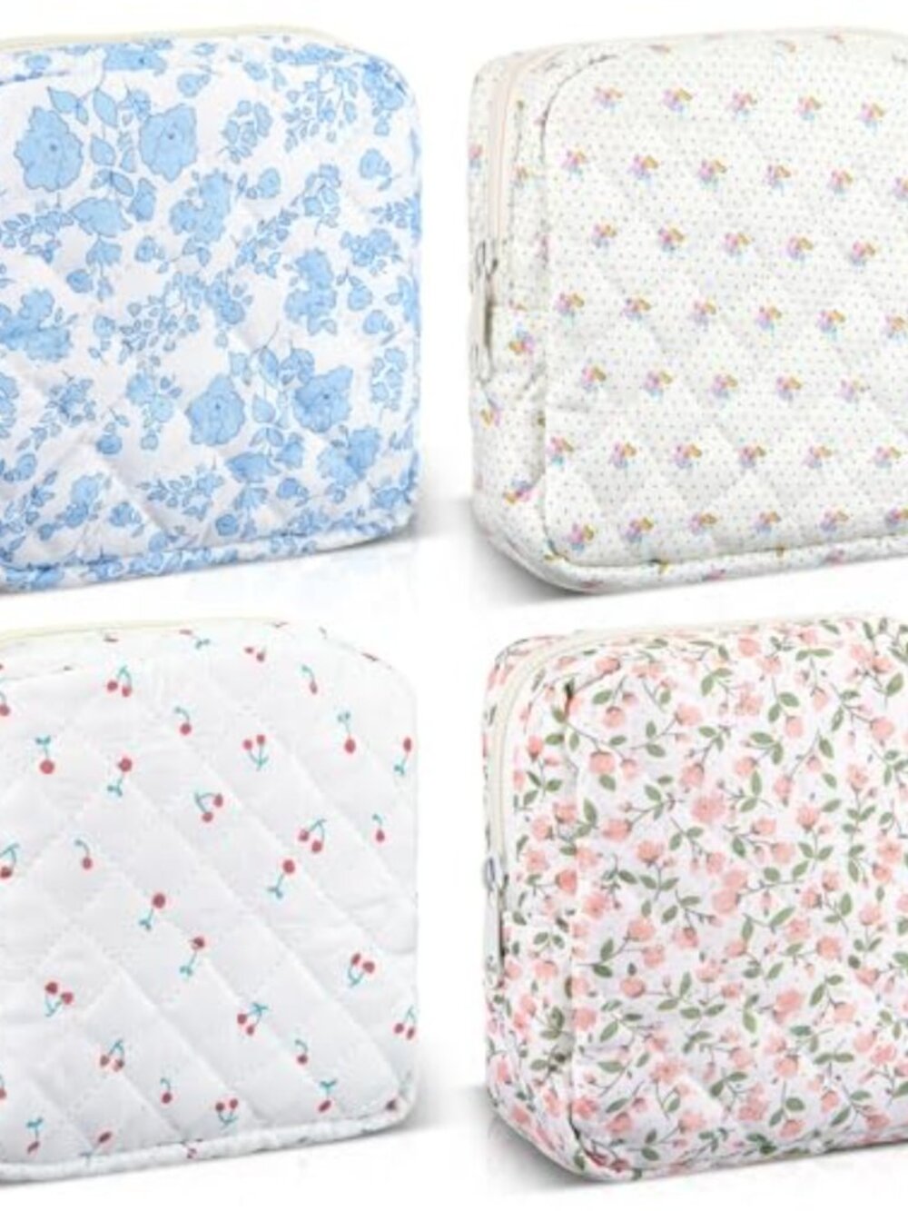4 Pc Corduroy Floral Makeup Bag Set Zipper Cosmetic Pouch Travel Toiletry